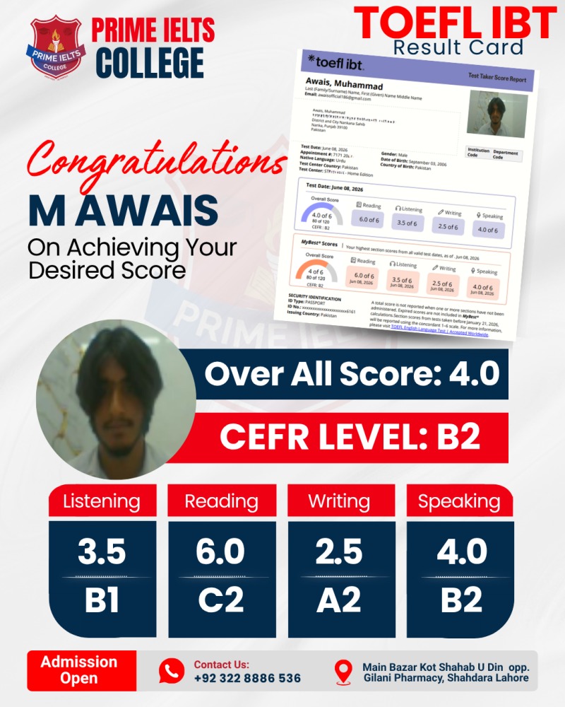M AWAIS Result Card