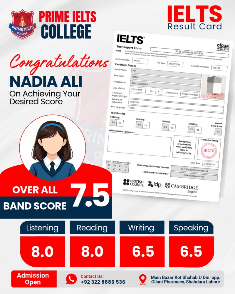 NADIA  ALI Result Card